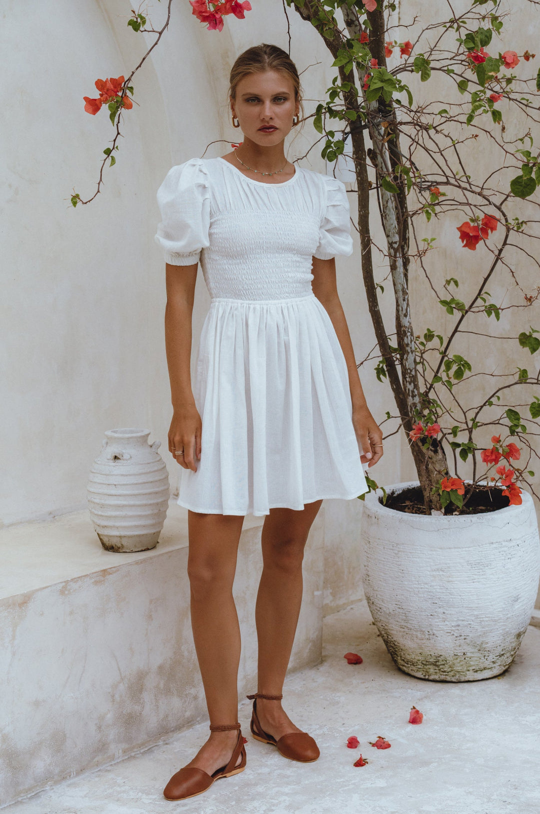 Elodie Smocked Linen Mini Dress by Bali Lane