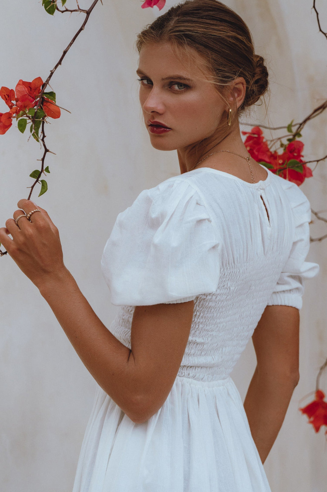 Elodie Smocked Linen Mini Dress by Bali Lane