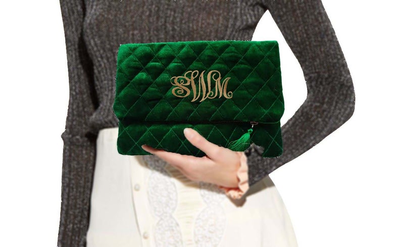 Personalized Velvet Purse, Quilted Pouch, Evening Clutch by Amore Beauté