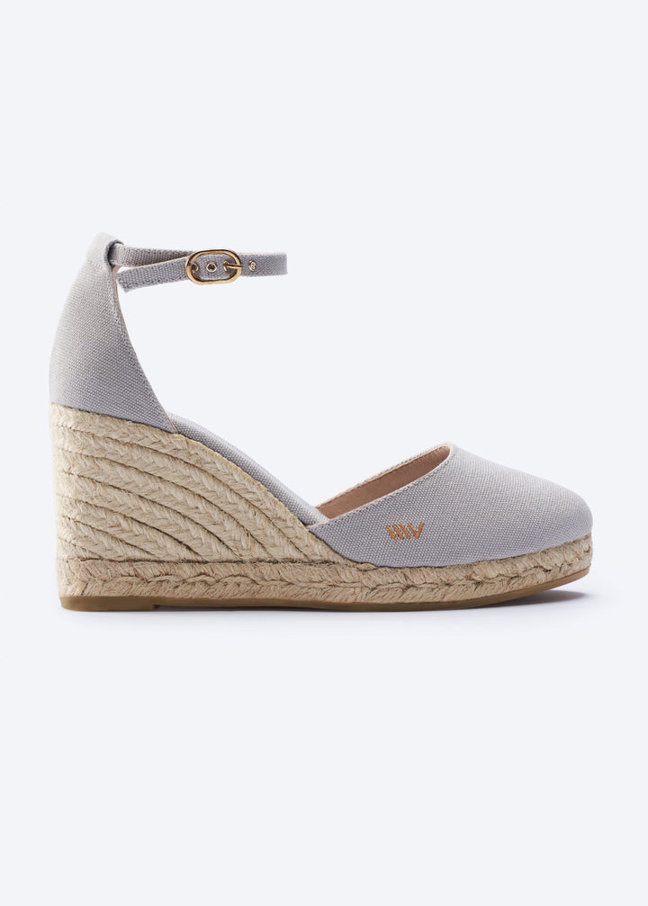 Estartit Ash Grey Canvas Ankle Strap Women Espadrille Wedge
