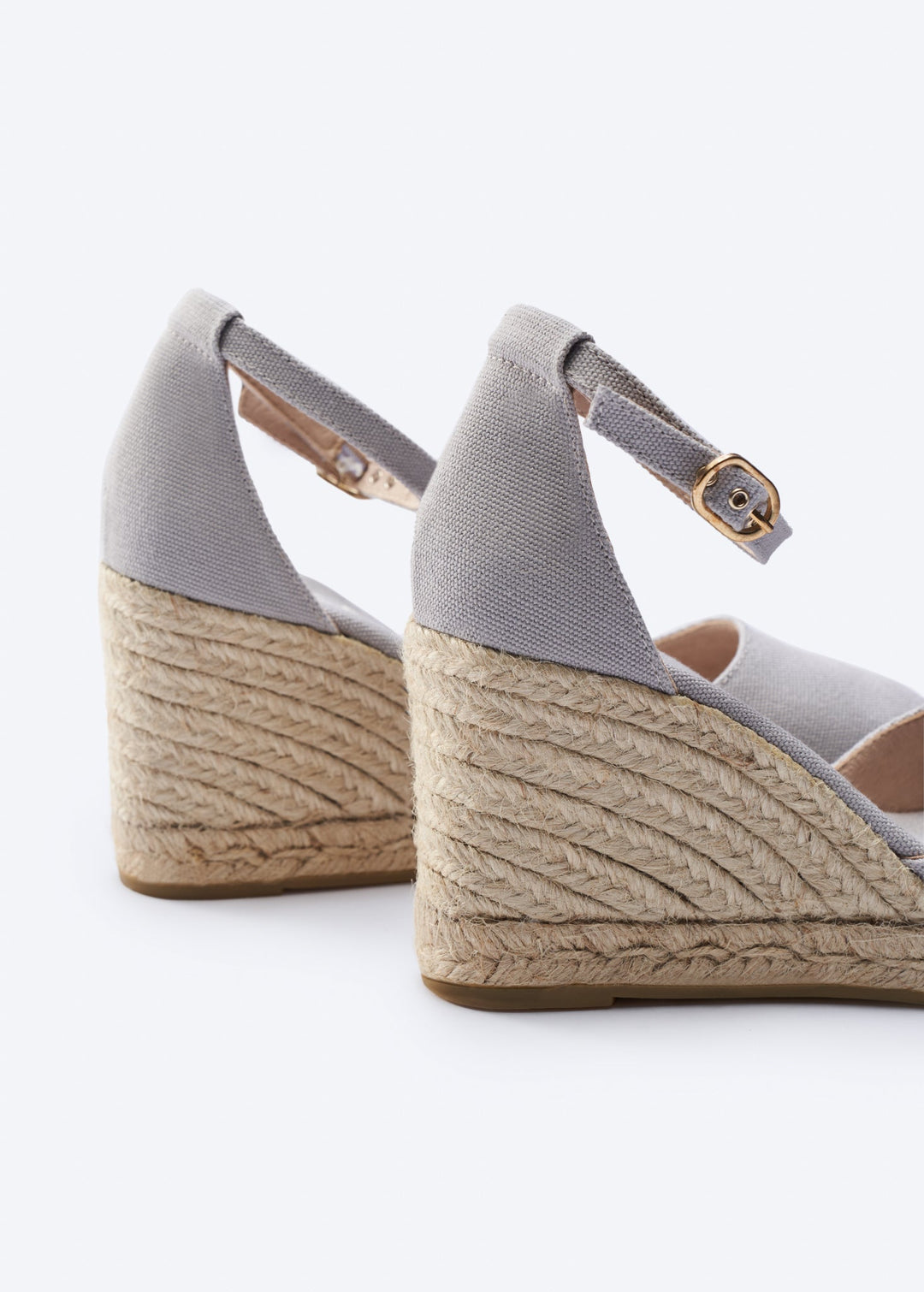 Estartit Ash Grey Canvas Ankle Strap Women Espadrille Wedges Back Detail