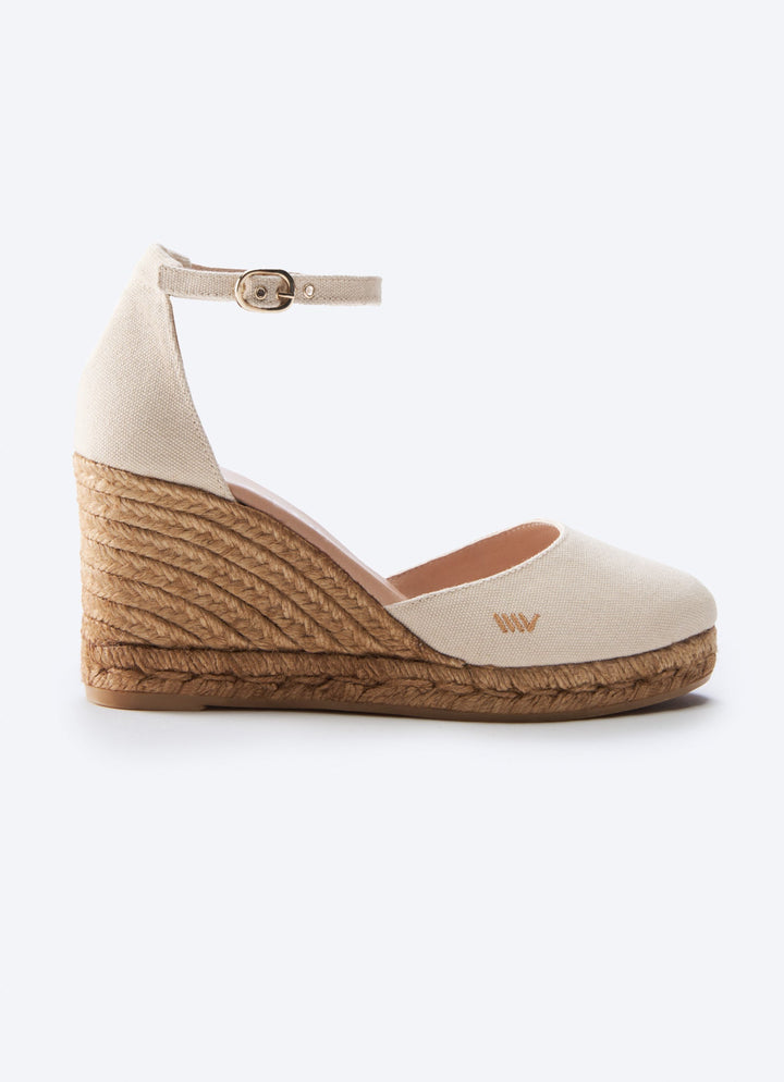 Estartit Beige Canvas Ankle Strap Women Espadrille Wedge