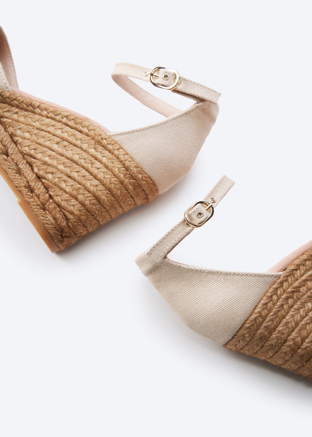 Estartit Beige Canvas Ankle Strap Women Espadrille Wedges Buckle Detail