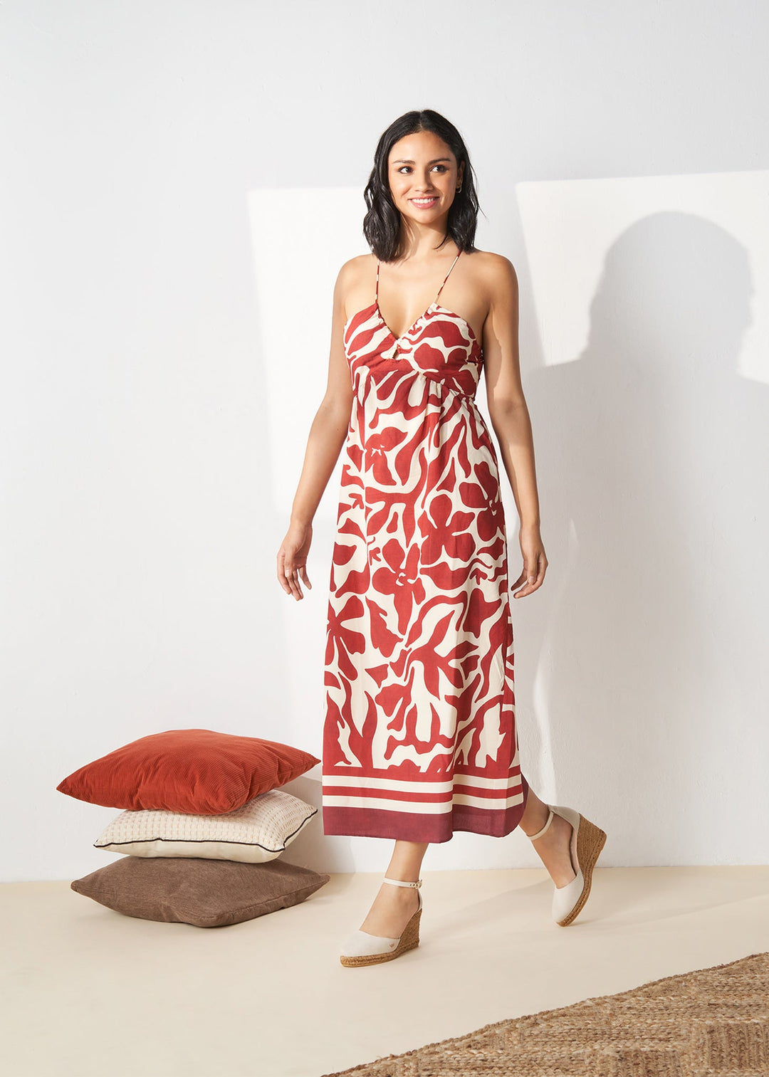 Estartit Beige Canvas Ankle Strap Women Espadrille Wedges Outfit