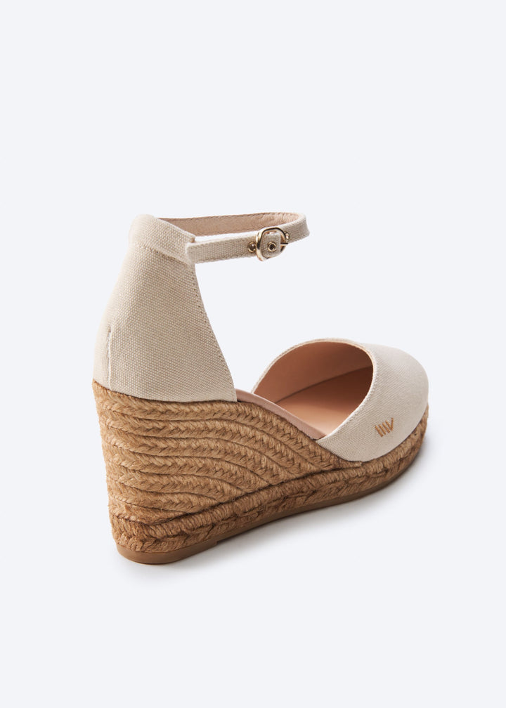 Estartit Beige Canvas Ankle Strap Women Espadrille Wedge Back Detail