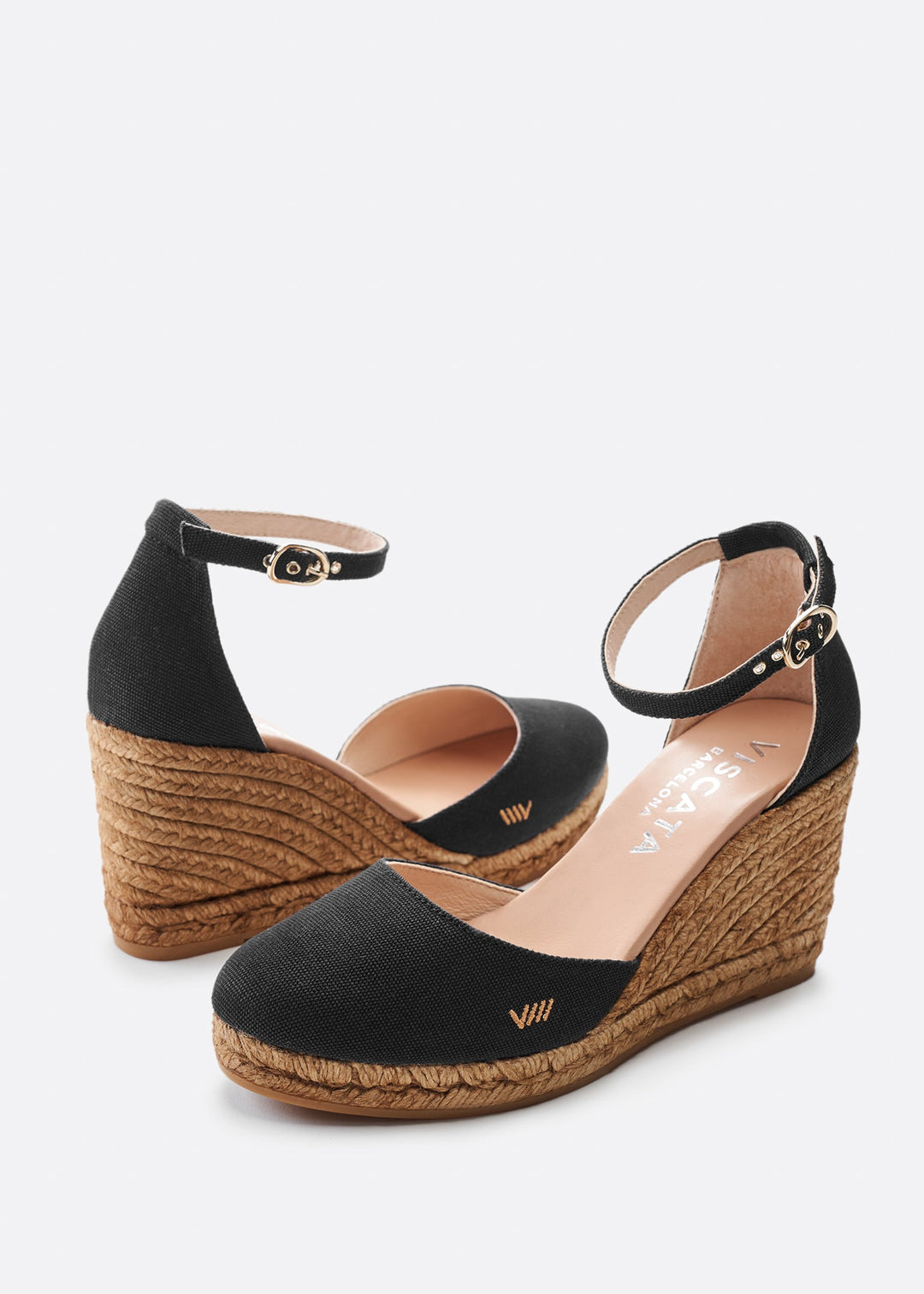 Estartit Black Canvas Ankle Strap Women Espadrille Wedges