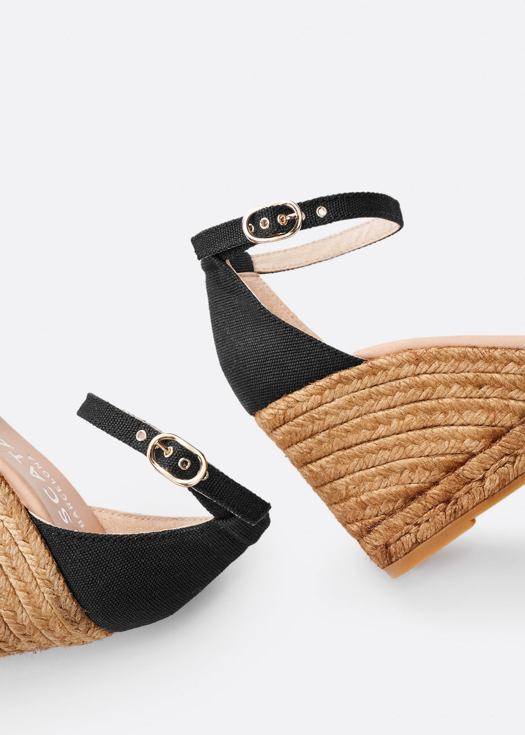Estartit Black Canvas Ankle Strap Women Espadrille Wedges Ankle Strap Detail