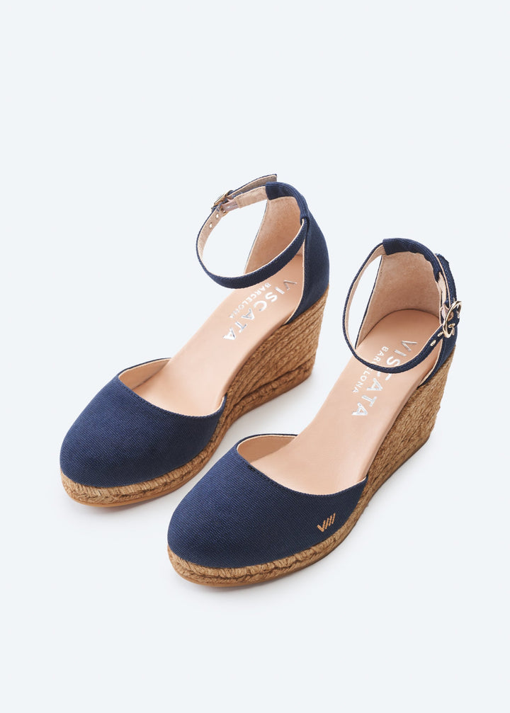 Estartit Navy Blue Canvas Ankle Strap Women Espadrille Wedges