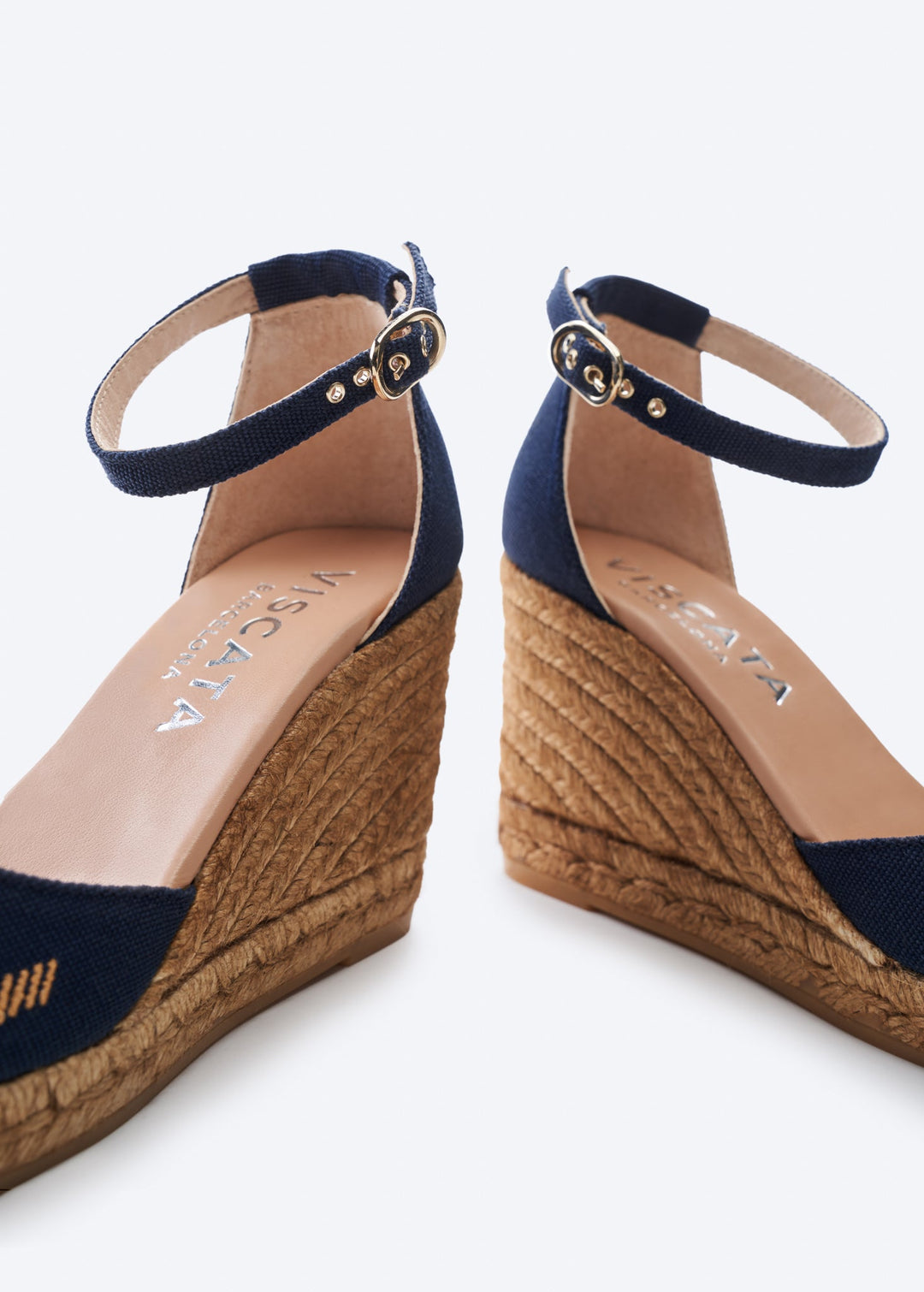 Estartit Navy Blue Canvas Ankle Strap Women Espadrille Wedges Ankle Detail