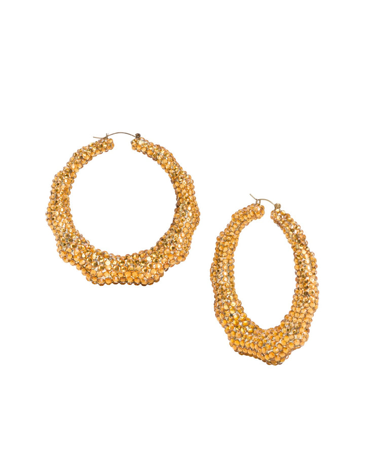 Super Bamboo Rhinestone Hoops - Gold - Limited Edition by Meghan Fabulous