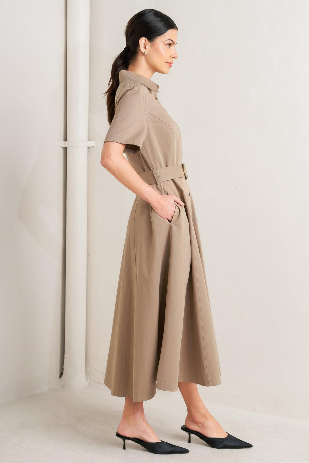 LUCKY ME WOVEN MIDI DRESS