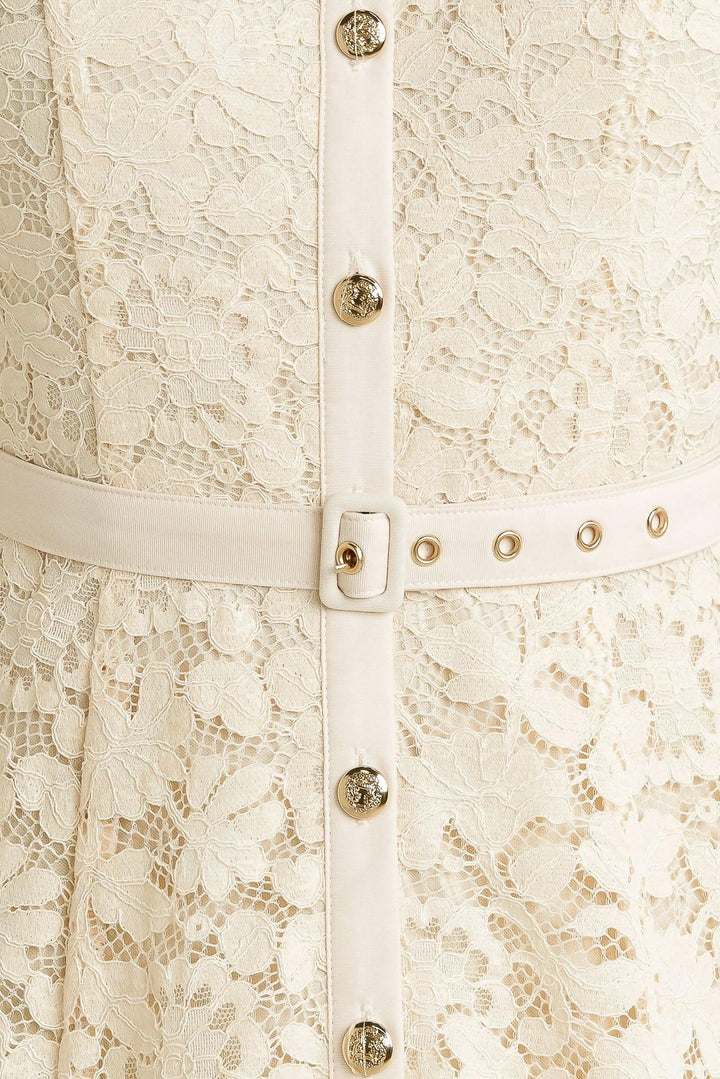 PURELY ROMANTIC WOVEN LACE MIDI DRESS