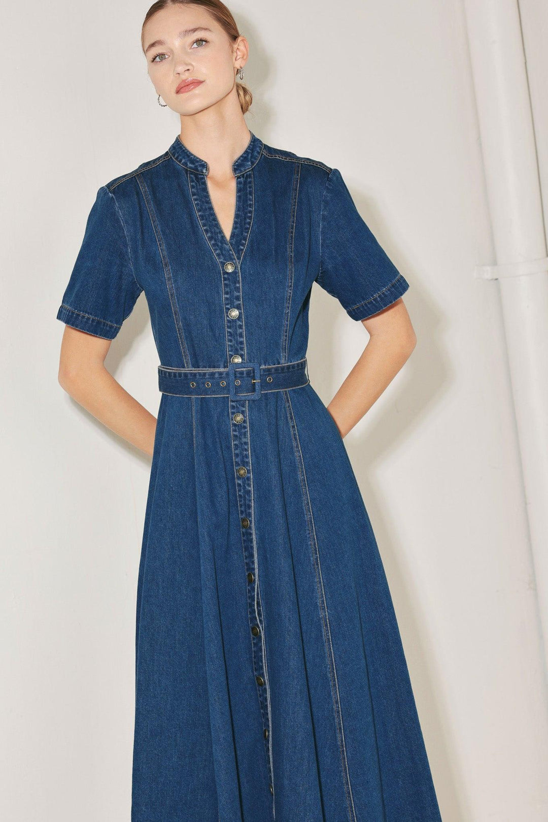 SATURN STREET DENIM MIDI DRESS