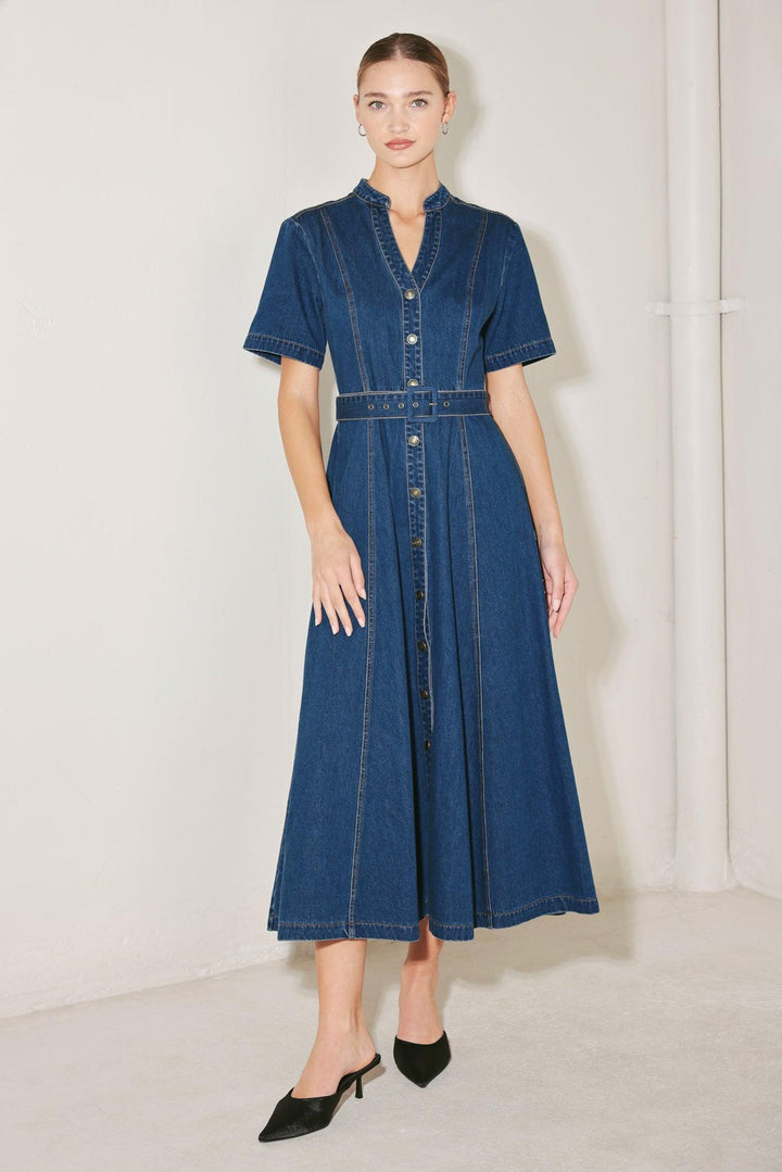 SATURN STREET DENIM MIDI DRESS