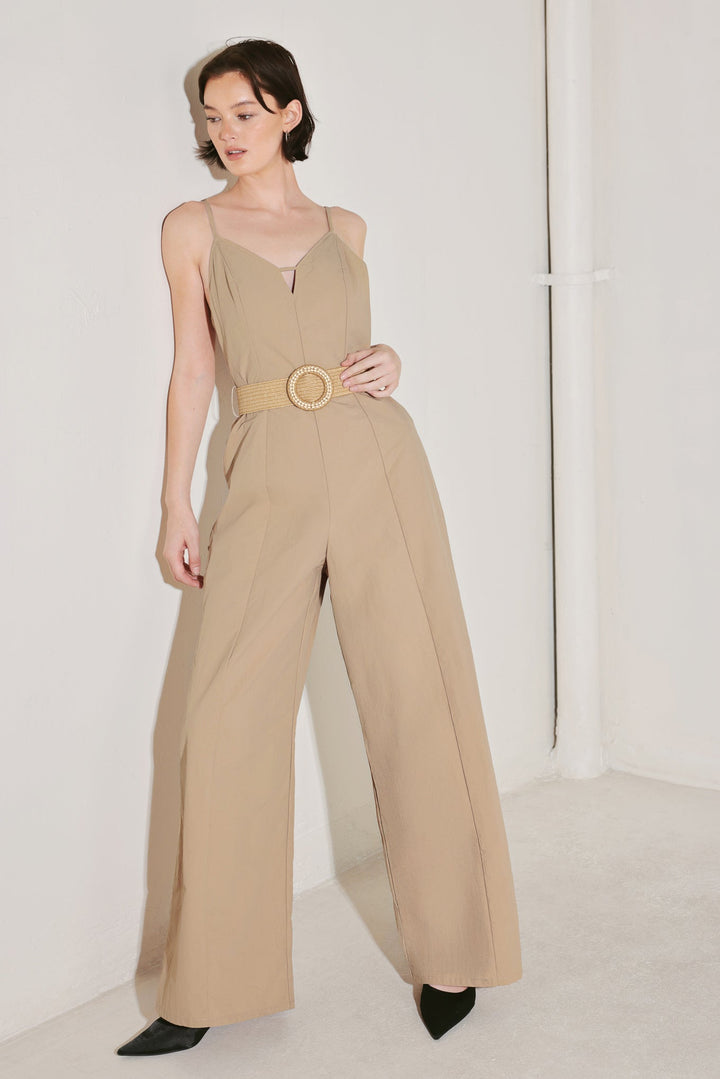 NEUTRAL GODDESS WOVEN JUMPSUIT