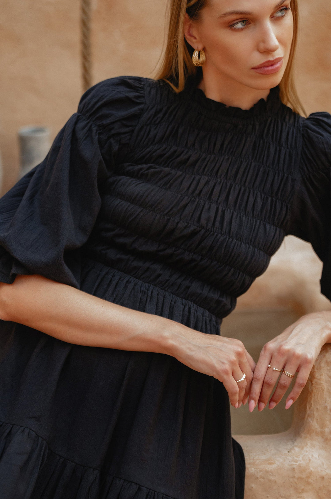 Florence Smocked Linen Midi Dress by Bali Lane