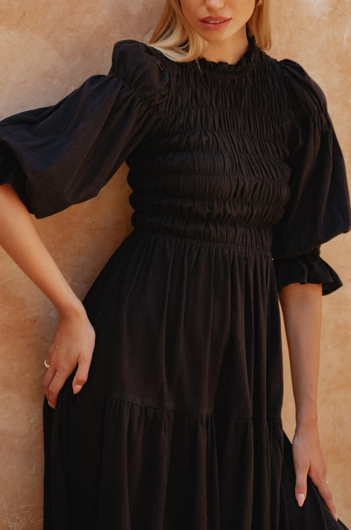 Florence Smocked Linen Midi Dress by Bali Lane