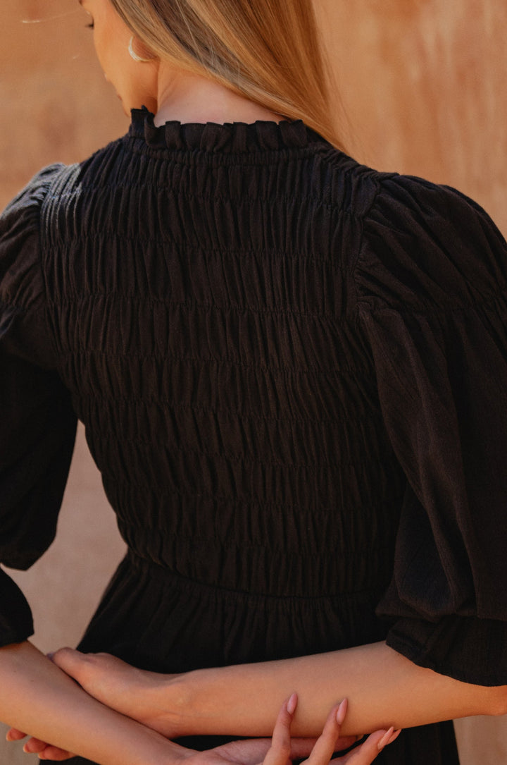 Florence Smocked Linen Midi Dress by Bali Lane