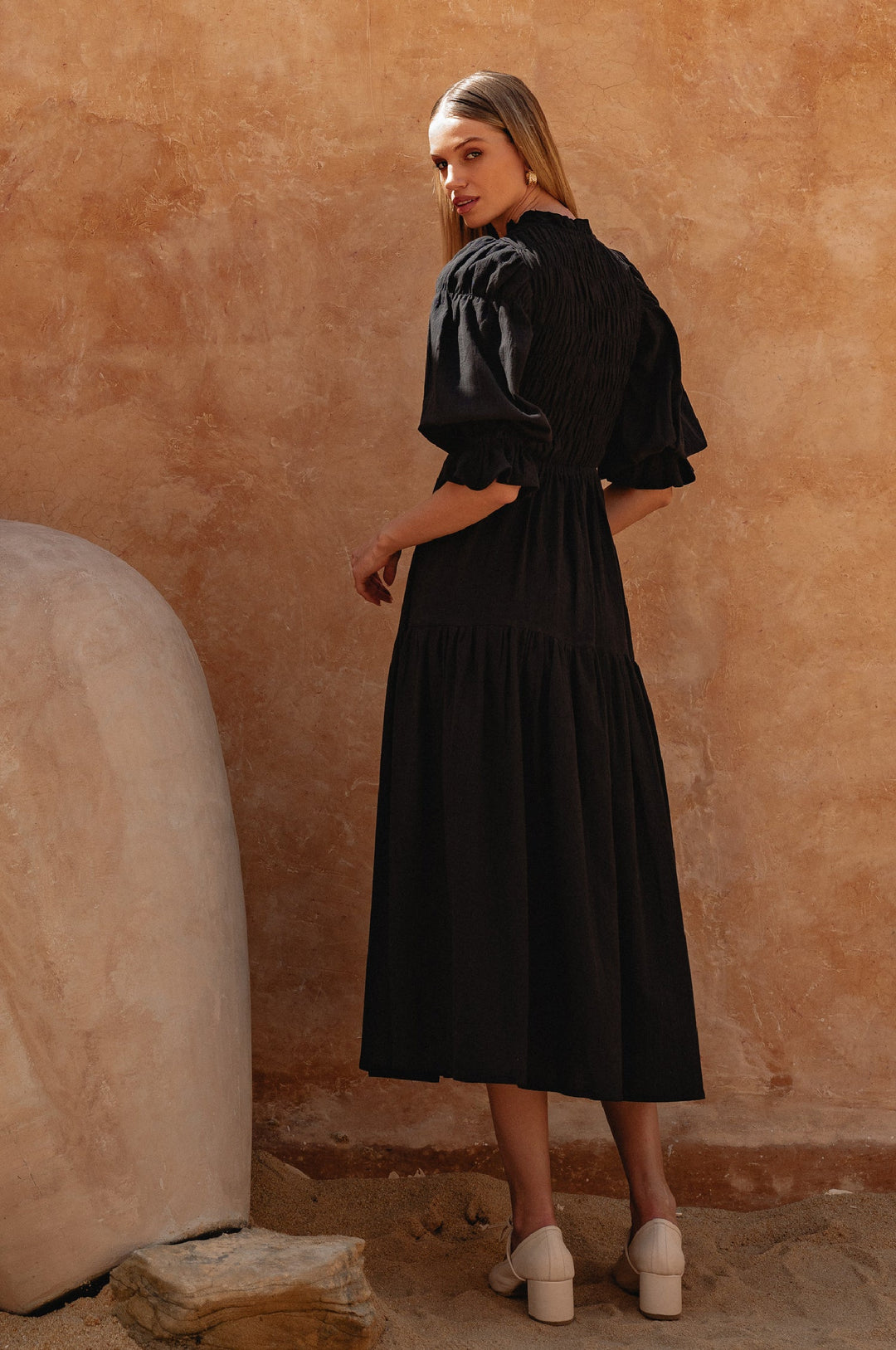 Florence Smocked Linen Midi Dress by Bali Lane