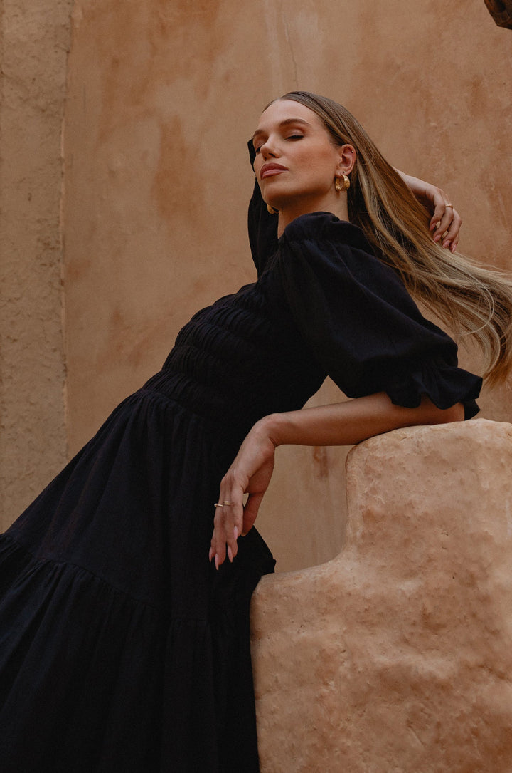 Florence Smocked Linen Midi Dress by Bali Lane