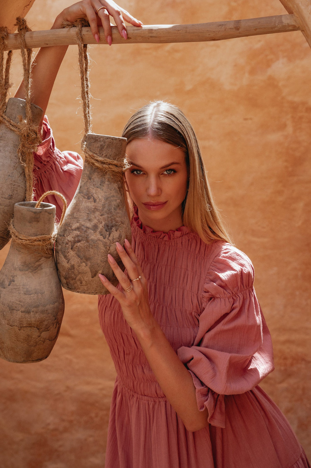 Florence Smocked Linen Midi Dress by Bali Lane