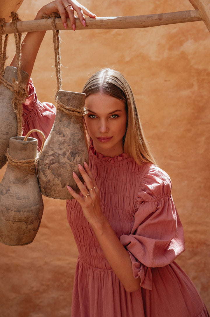 Florence Smocked Linen Midi Dress by Bali Lane