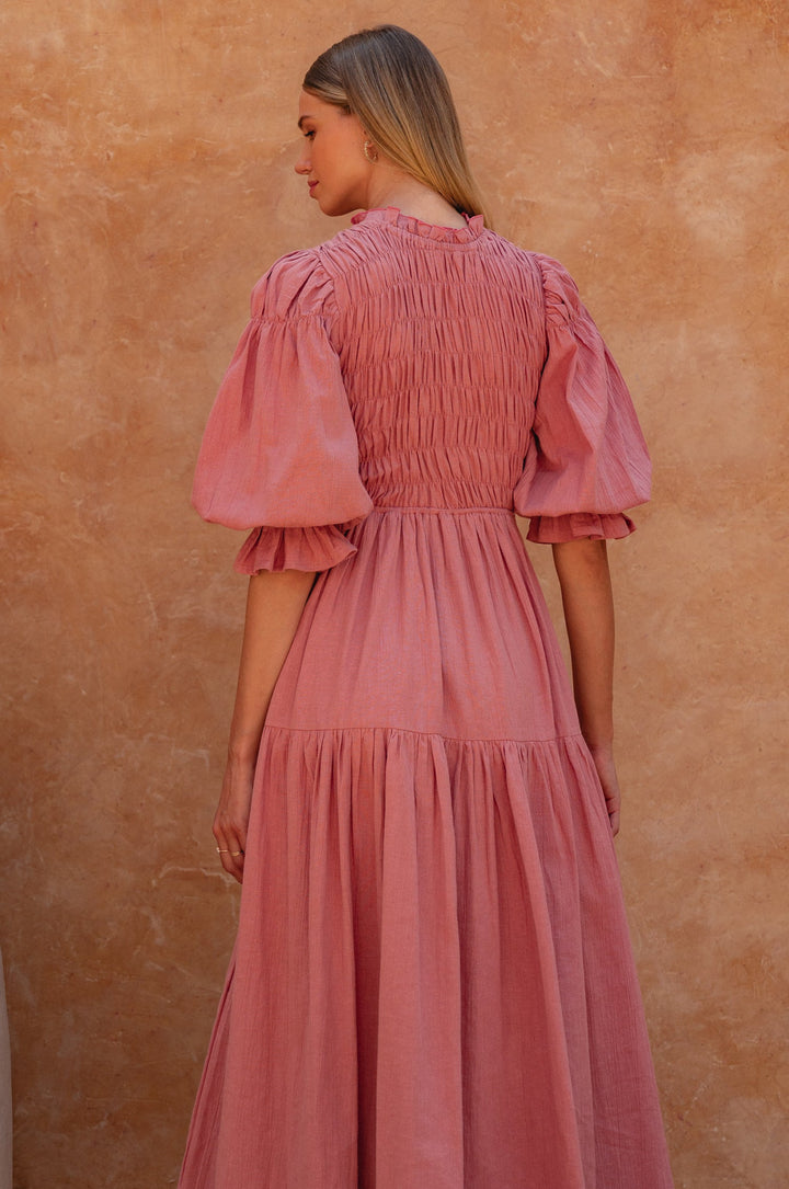 Florence Smocked Linen Midi Dress by Bali Lane