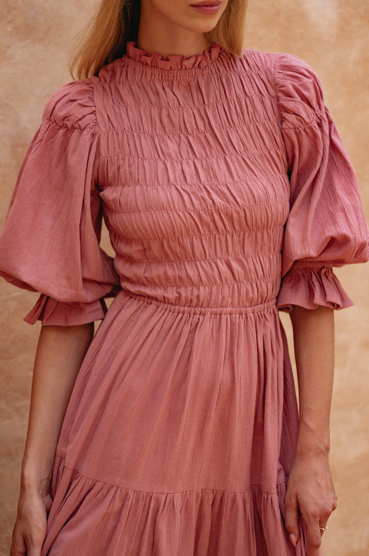 Florence Smocked Linen Midi Dress by Bali Lane