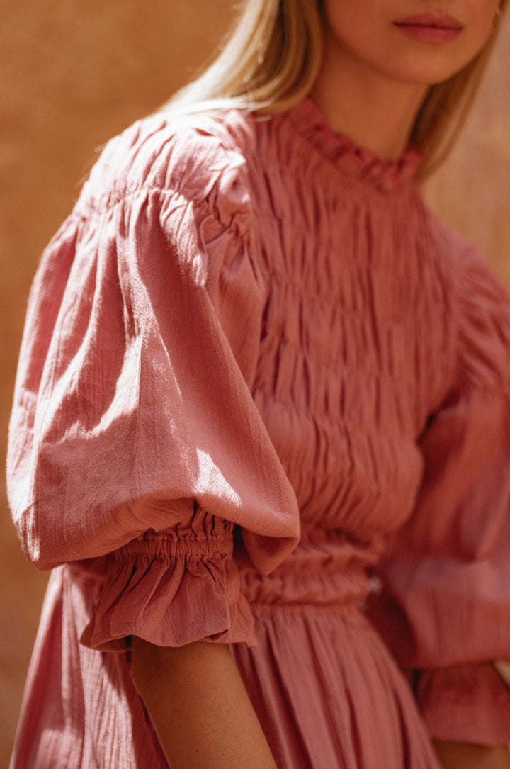 Florence Smocked Linen Midi Dress by Bali Lane