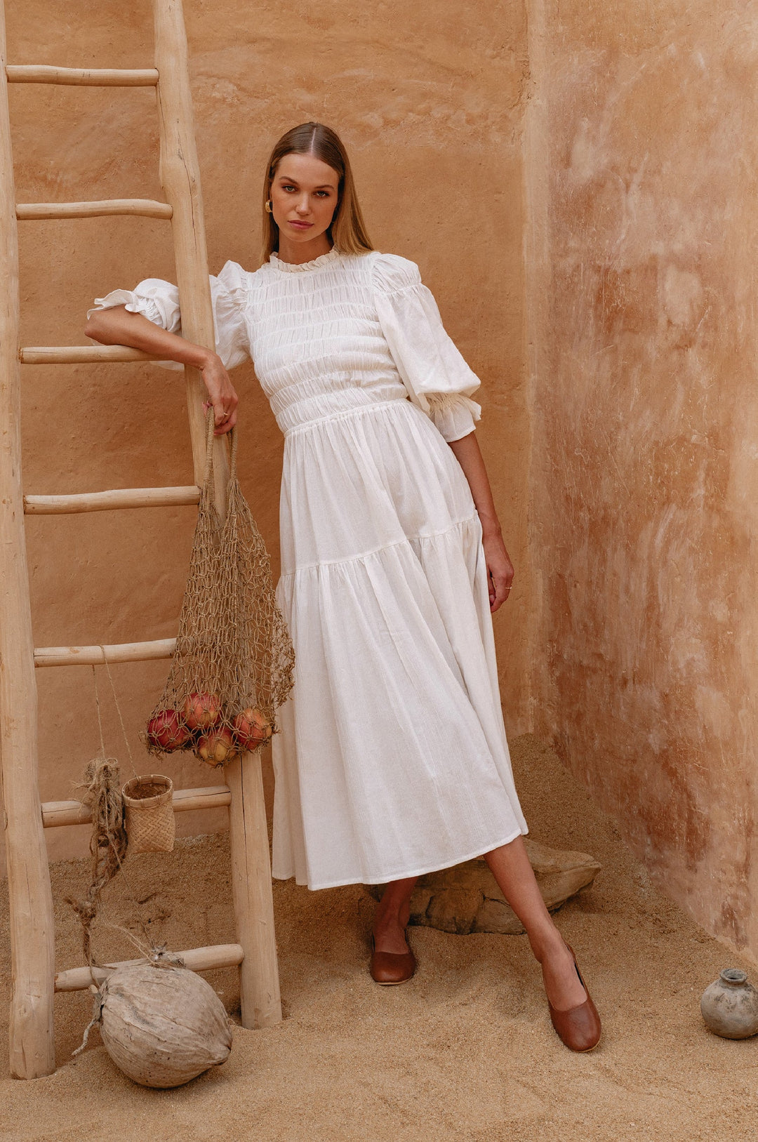 Florence Smocked Linen Midi Dress by Bali Lane