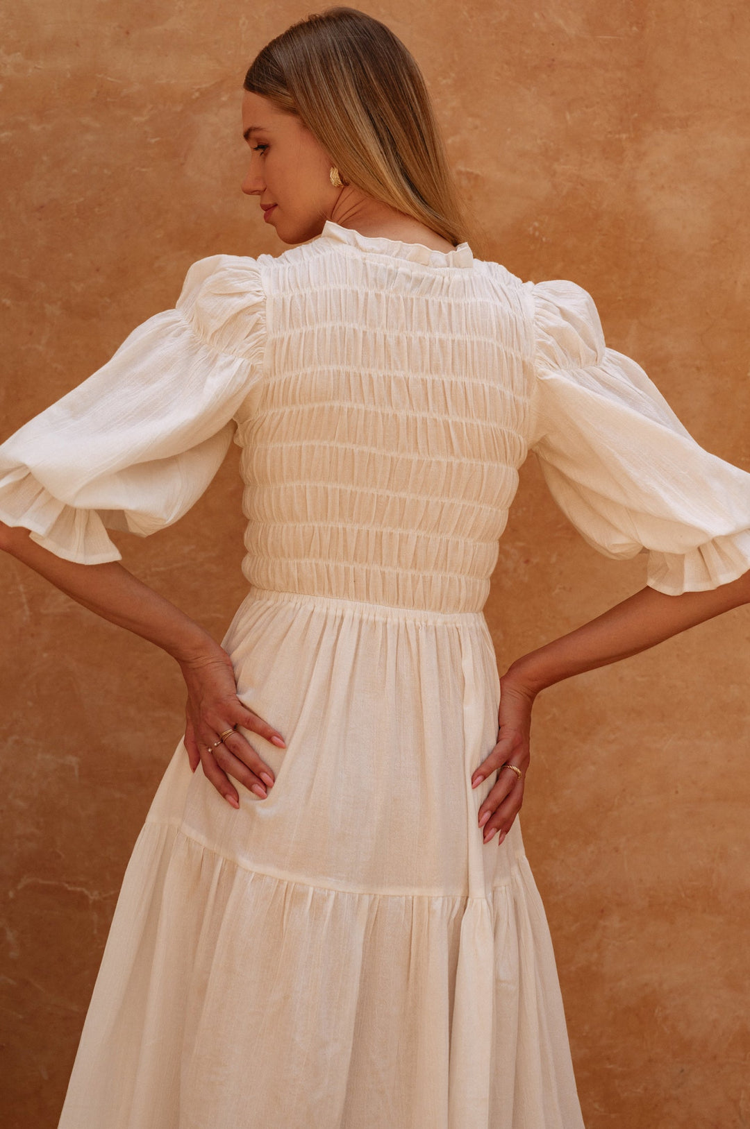 Florence Smocked Linen Midi Dress by Bali Lane