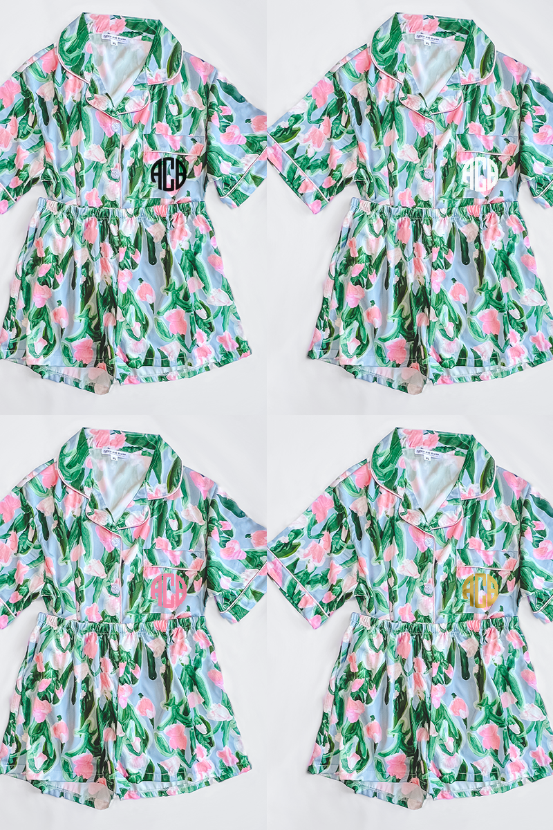 Fluid Tulips Satin Pajamas by Spikes and Seams