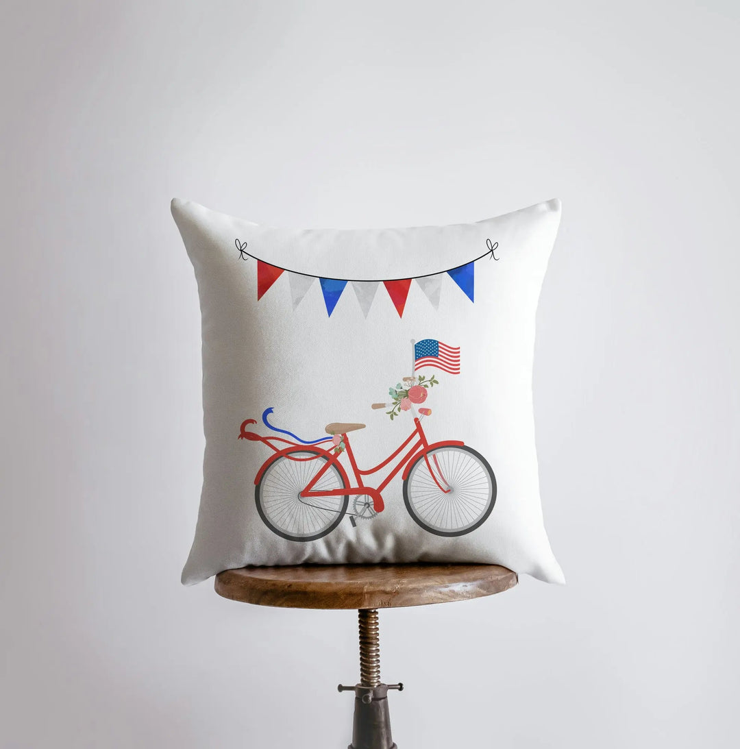 Fourth of July Bike | Pillow Cover | Memorial Gift | Home Decor | Freedom Pillow | Pillow | Farmhouse Decor | Throw Pillows | Bedroom Decor by UniikPillows