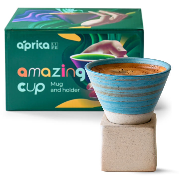 Blue Coffee Mug with Base - 6.8 oz/200ml by Aprika Life