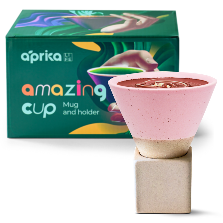 Pink Coffee Mug with Base - 6.8 oz/200ml by Aprika Life
