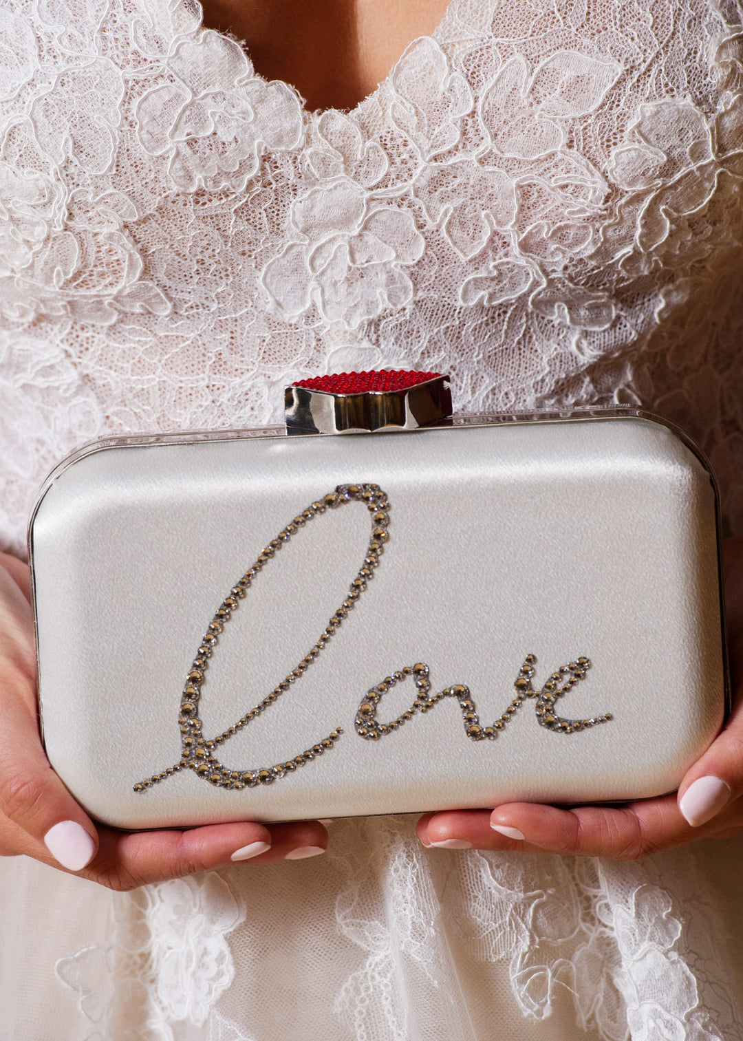 Frenchy Love Clutch with Red Crystal Lip Clasp