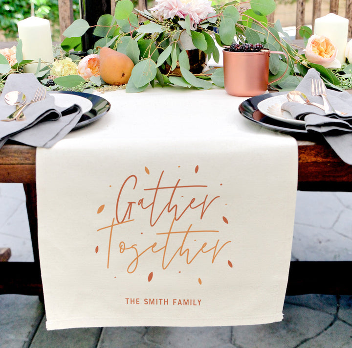 Personalized Family Last Name Gather Together Canvas Table Runner by The Cotton & Canvas Co.