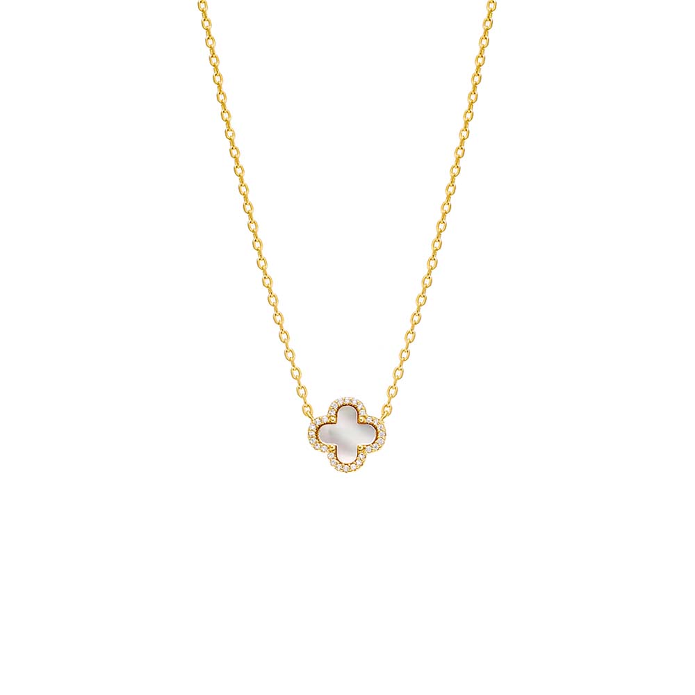 Pave Outlined Four Leaf Clover Necklace by By Adina Eden