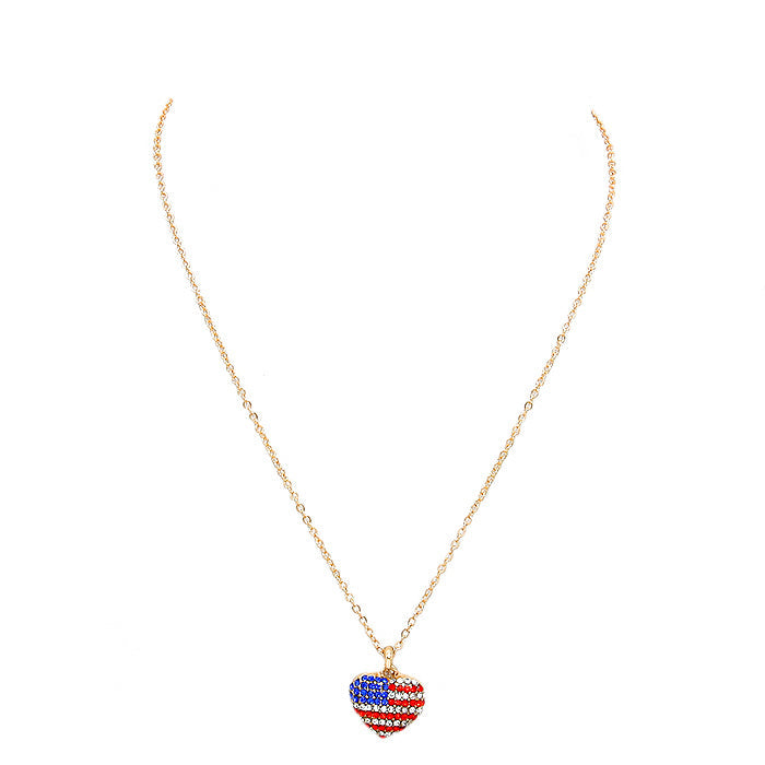 Crystal Pave American Flag Heart Pendant Necklace by Madeline Love