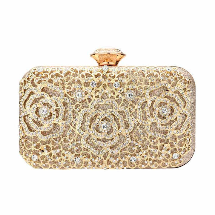 Stone Flower Glittered Evening Tote Clutch Crossbody Bag by Madeline Love