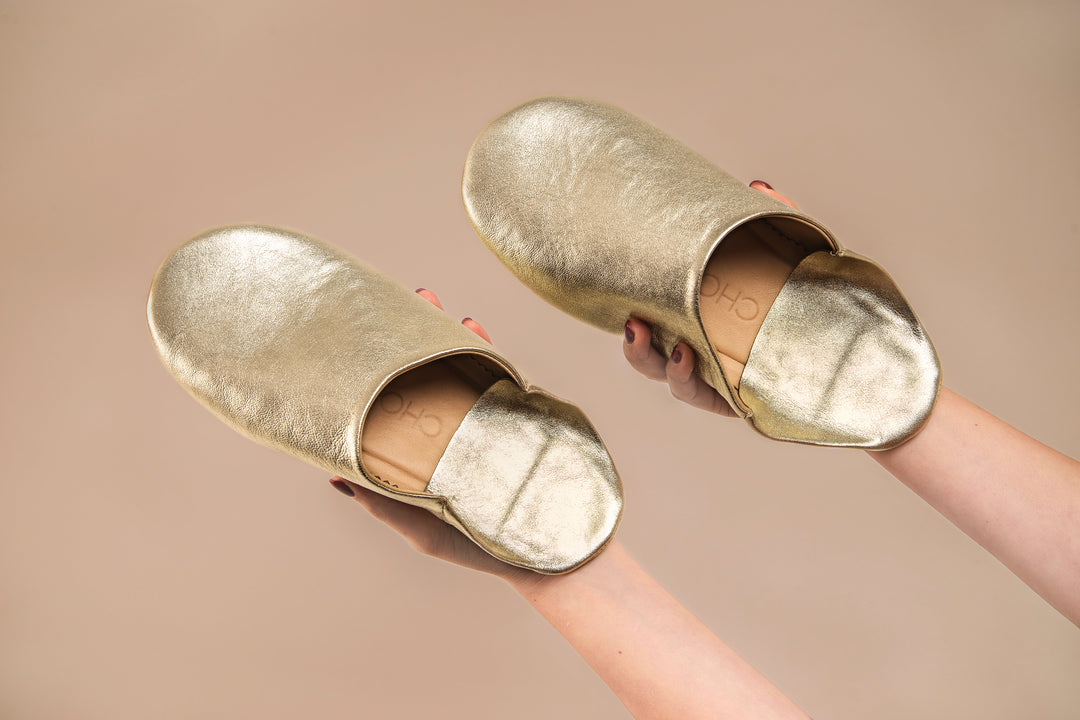 Gold Elegance - Leather Slippers by Faz