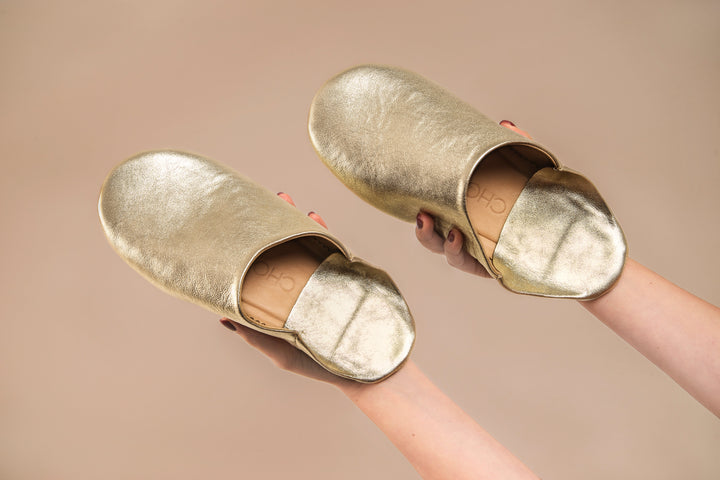 Gold Elegance - Leather Slippers by Faz