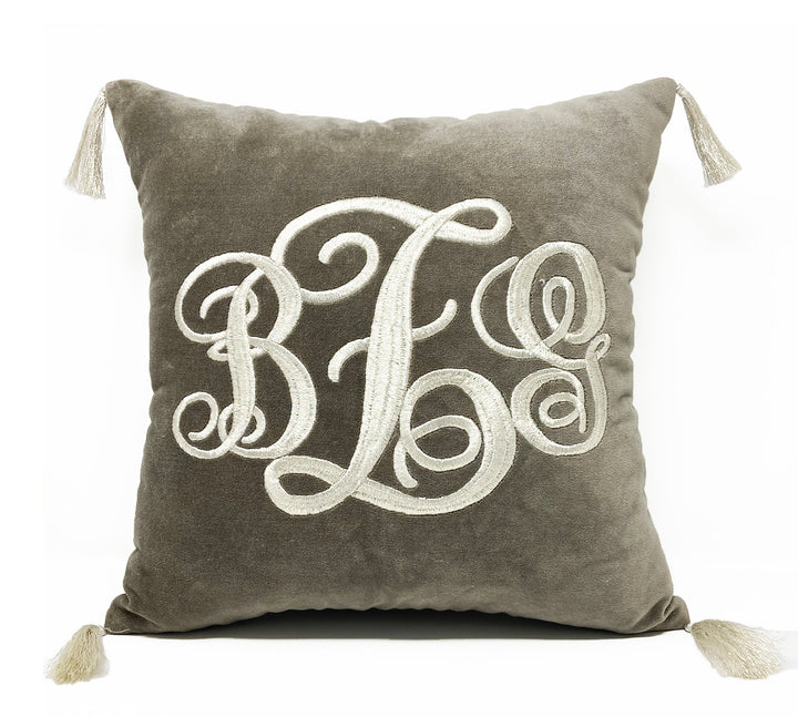 Monogram Gray Velvet Pillow Cover by Amore Beauté