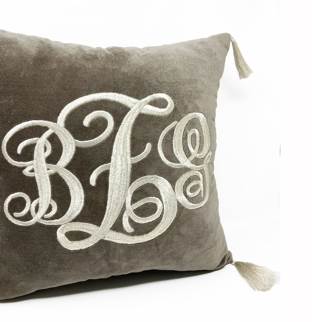 Monogram Gray Velvet Pillow Cover by Amore Beauté
