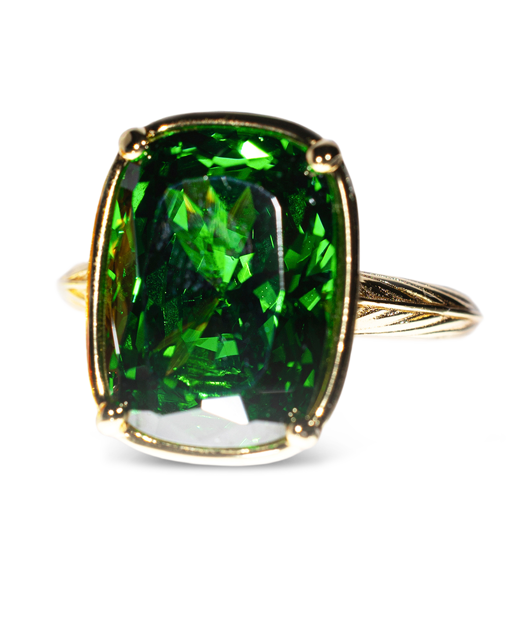 Emerald  Elongated Cushion CZ Cocktail Ring