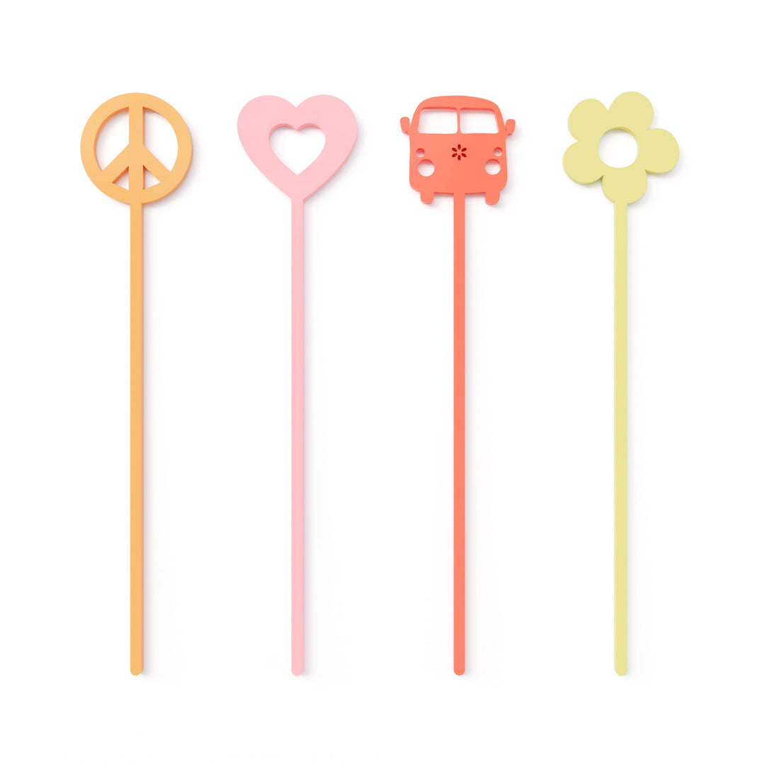 Groovy Retro Acrylic Drink Stirrers, Pack of 12 by The Cotton & Canvas Co.