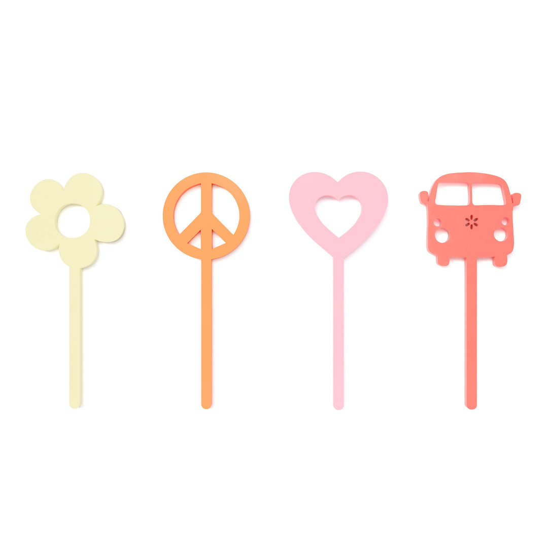 Groovy Retro Acrylic Cupcake Toppers, Set of 12