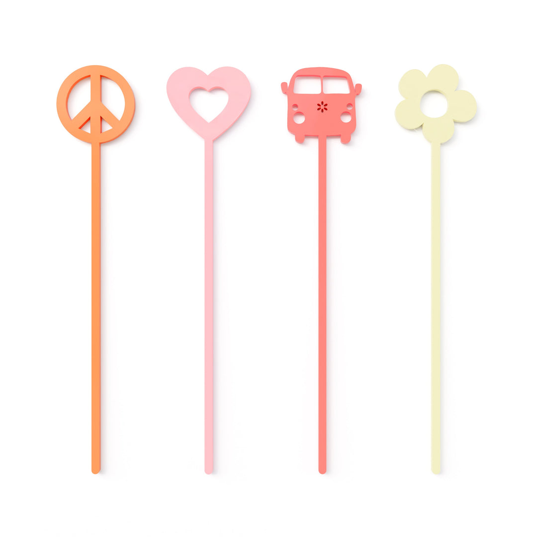 Groovy Retro Acrylic Drink Stirrers, Set of 12