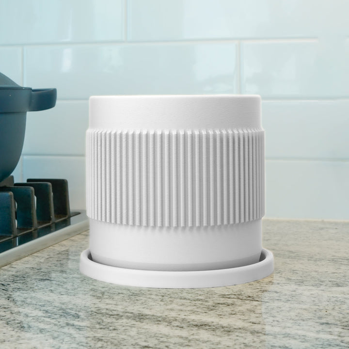 Half Mid-Century Ribbed Planter with Drainage and Saucer by Rosebud HomeGoods