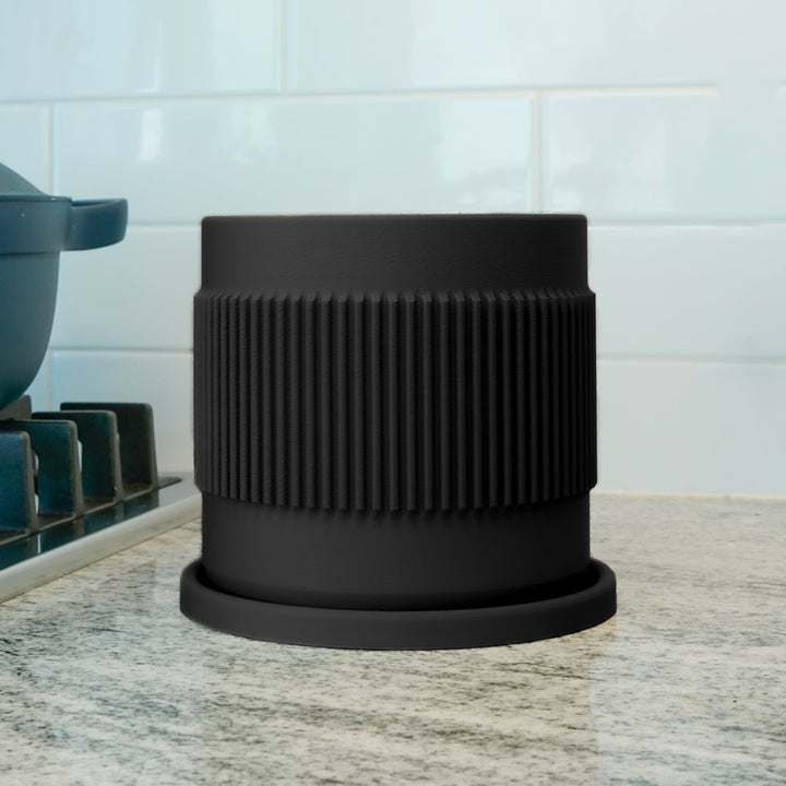 Half Mid-Century Ribbed Planter with Drainage and Saucer by Rosebud HomeGoods